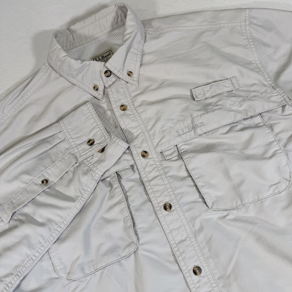 LL Bean Men's Gray Large Tropicwear Vented Fishing Short Sleeve Button Up Shirt - Picture 1 of 5
